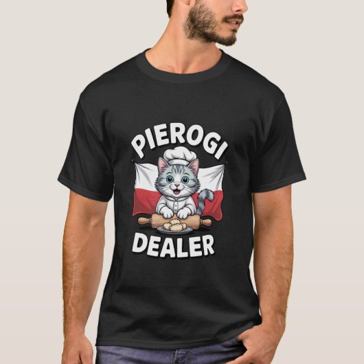 Pierogi Verkoper Kat Poolse Roots Voedsel T-shirt (Voorkant)