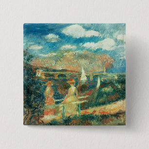 Pierre A Renoir Banken van de Seine te Argenteui Vierkante Button 5,1 Cm