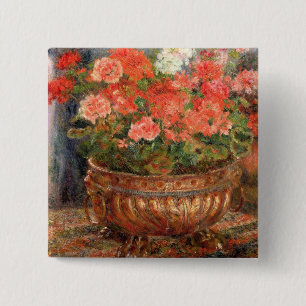 Pierre A Renoir Geraniums in een koperbekken Vierkante Button 5,1 Cm