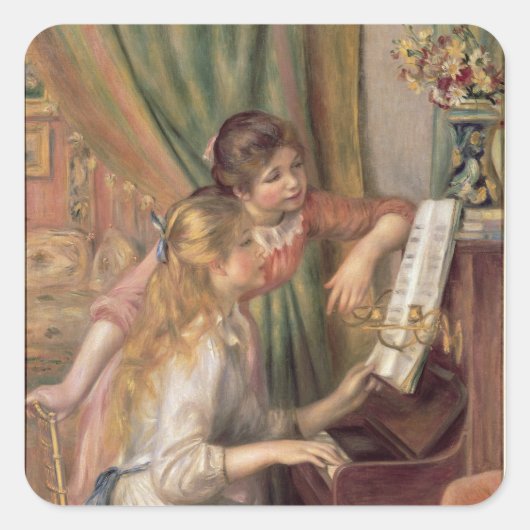 Pierre A Renoir | Jonge meisjes in de Piano Vierkante Sticker (Voorkant)