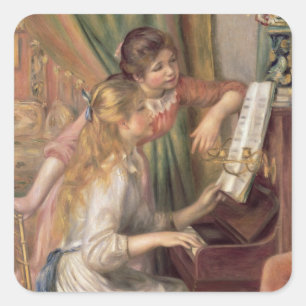 Pierre A Renoir  Jonge meisjes in Piano Vierkante Sticker