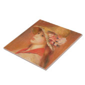 Pierre A Renoir | Jonge vrouw in een Pet Tegeltje (Zijkant)