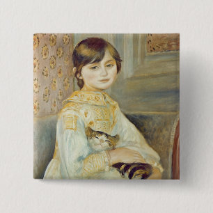 Pierre A Renoir Julie Manet met Cat Vierkante Button 5,1 Cm