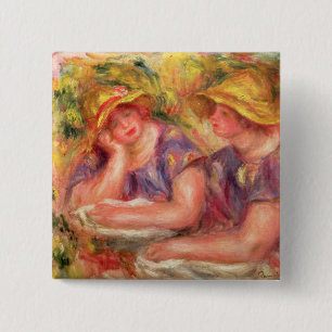 Pierre A Renoir Twee vrouwen in blauwe blouses Vierkante Button 5,1 Cm
