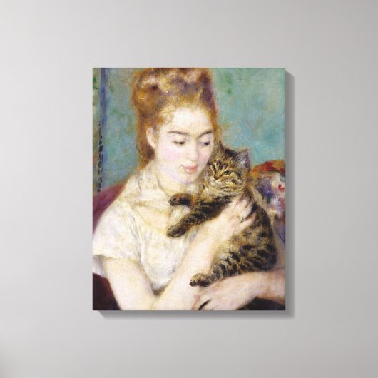 Pierre A Renoir | Vrouw met kat Canvas Afdruk (Voorkant)