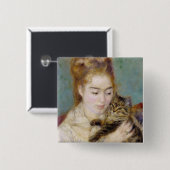 Pierre A Renoir | Vrouw met kat Vierkante Button 5,1 Cm (Voorkant /achterkant)