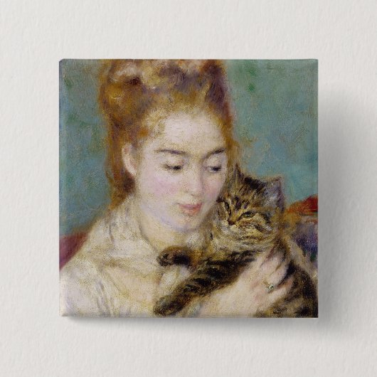 Pierre A Renoir | Vrouw met kat Vierkante Button 5,1 Cm (Voorkant)
