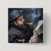 Pierre-Auguste Renoir - Claude Monet Reading Vierkante Button 5,1 Cm (Voorkant)