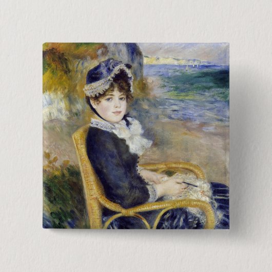Pierre-Auguste Renoir - door de Seashore Vierkante Button 5,1 Cm (Voorkant)