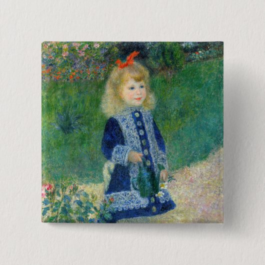 Pierre-Auguste Renoir - Een meisje met een watersc Vierkante Button 5,1 Cm (Voorkant)