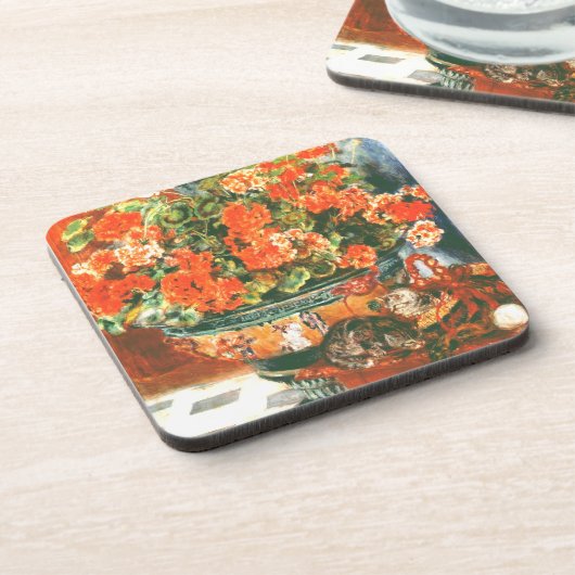 Pierre-Auguste Renoir - Geraniums en katten Bier Onderzetter (Linkerzijde)
