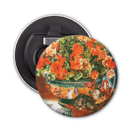 Pierre-Auguste Renoir Geraniums en katten Button Flesopener (Voorkant)