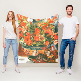 Pierre-Auguste Renoir Geraniums en katten Fleece Deken