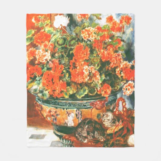 Pierre-Auguste Renoir Geraniums en katten Fleece Deken (Voorkant)