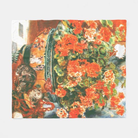 Pierre-Auguste Renoir Geraniums en katten Fleece Deken (Voorkant (Horizontaal))