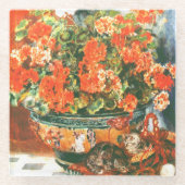 Pierre-Auguste Renoir Geraniums en katten Glazen Onderzetter (Voorkant)