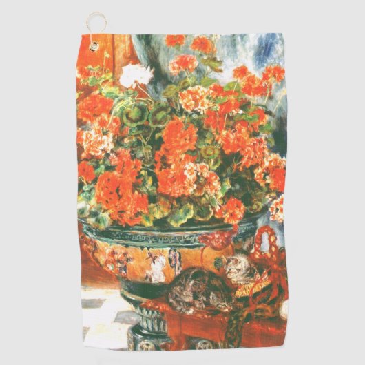 Pierre-Auguste Renoir Geraniums en katten Golfhanddoek (Voorkant)