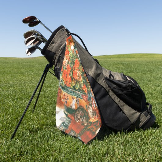 Pierre-Auguste Renoir Geraniums en katten Golfhanddoek (Groen)