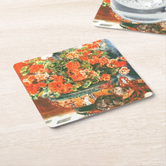Pierre-Auguste Renoir Geraniums en katten Kartonnen Onderzetters (Schuin)