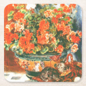 Pierre-Auguste Renoir Geraniums en katten Kartonnen Onderzetters (Voorkant)