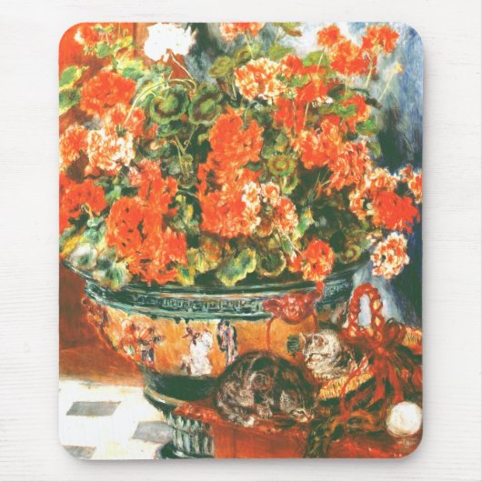 Pierre-Auguste Renoir Geraniums en katten Muismat (Voorkant)