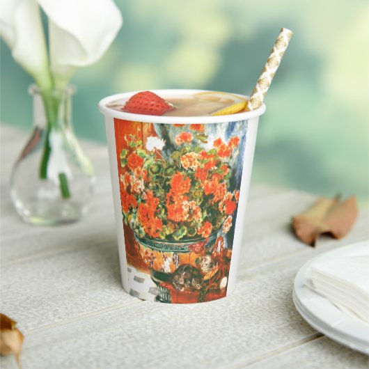 Pierre-Auguste Renoir Geraniums en katten Papieren Bekers (Insitu)