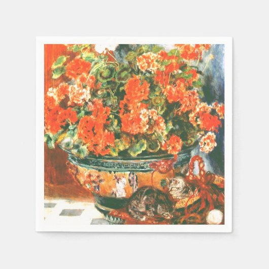 Pierre-Auguste Renoir Geraniums en katten Servet (Voorkant)