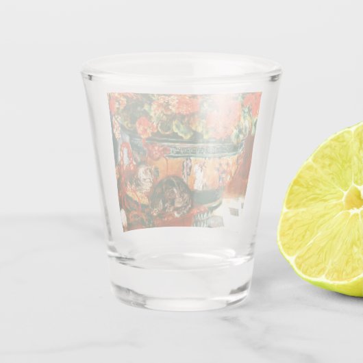 Pierre-Auguste Renoir Geraniums en katten Shot Glas (Achterkant)
