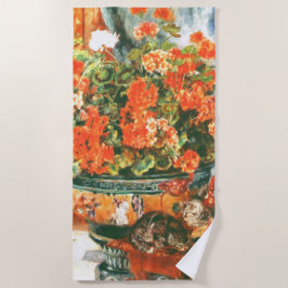 Pierre-Auguste Renoir Geraniums en katten Strandlaken