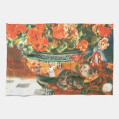 Pierre-Auguste Renoir Geraniums en katten Theedoek (Horizontaal)