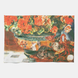 Pierre-Auguste Renoir Geraniums en katten Theedoek