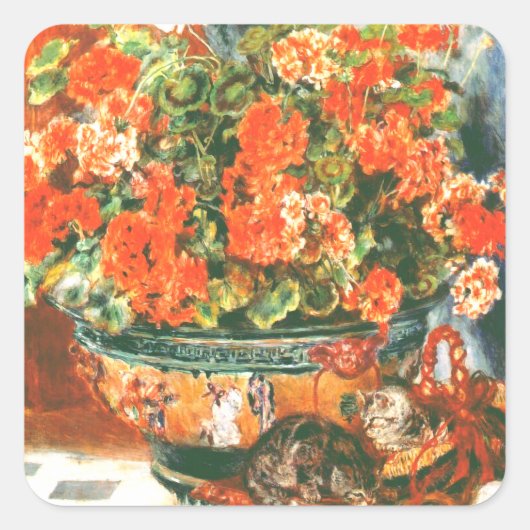 Pierre-Auguste Renoir Geraniums en katten Vierkante Sticker (Voorkant)