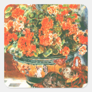 Pierre-Auguste Renoir Geraniums en katten Vierkante Sticker