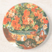 Pierre-Auguste Renoir Geraniums en katten Zandsteen Onderzetter (Voorkant)