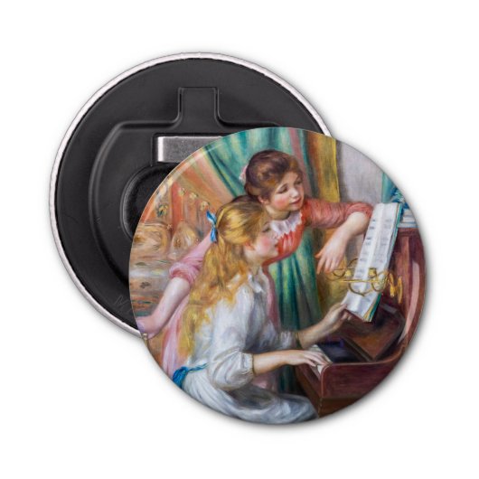 Pierre Auguste Renoir - Jonge meisjes aan de Piano Button Flesopener (Voorkant)