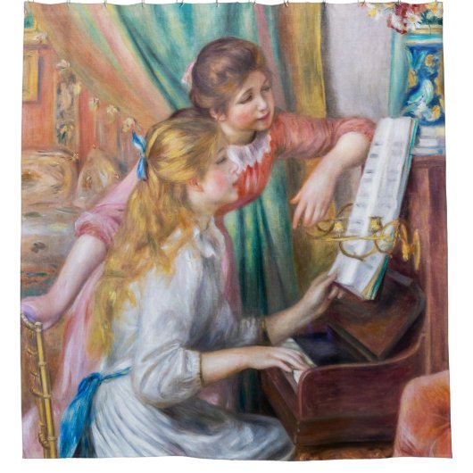 Pierre Auguste Renoir - Jonge meisjes aan de Piano Douchegordijn (Voorkant)