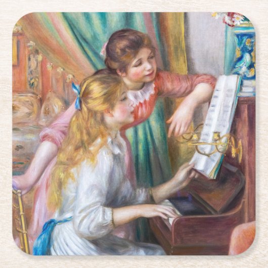 Pierre Auguste Renoir - Jonge meisjes aan de piano Kartonnen Onderzetters (Voorkant)