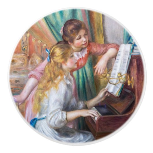 Pierre Auguste Renoir - Jonge meisjes aan de Piano Keramische Knop (Voorkant)