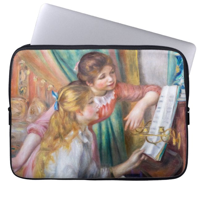Pierre Auguste Renoir - Jonge meisjes aan de Piano Laptop Sleeve (Voorkant)