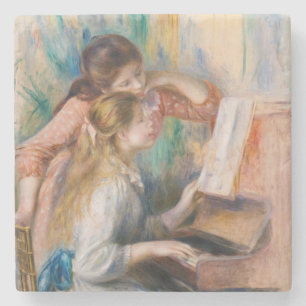 Pierre Auguste Renoir - Jonge meisjes aan de Piano Stenen Onderzetter