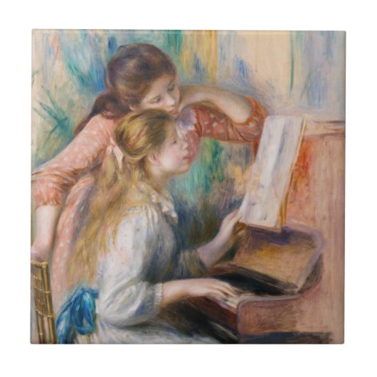 Pierre Auguste Renoir - Jonge meisjes aan de Piano Tegeltje (Voorkant)