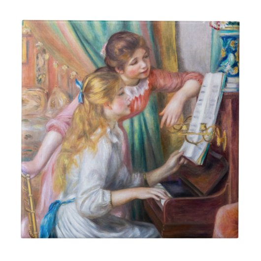 Pierre Auguste Renoir - Jonge meisjes aan de Piano Tegeltje (Voorkant)