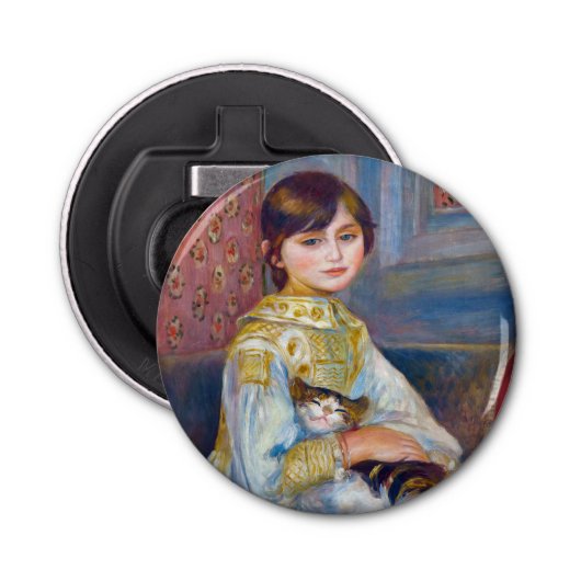 Pierre-Auguste Renoir - Kind met Kat Button Flesopener (Voorkant)