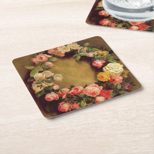 Pierre-Auguste Renoir - Kroon van Rozen Kartonnen Onderzetters (Schuin)