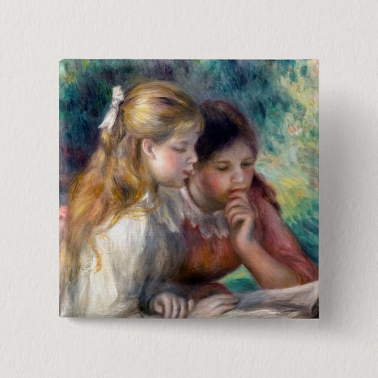 Pierre-Auguste Renoir - Lezing Vierkante Button 5,1 Cm (Voorkant)