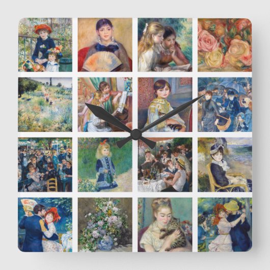 Pierre-Auguste Renoir - Masterpieces Collage Vierkante Klok (Voorkant)