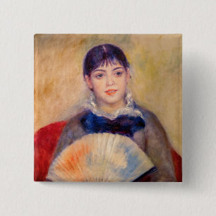Pierre-Auguste Renoir - Meisje met een fan Vierkante Button 5,1 Cm