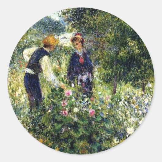 Pierre-Auguste Renoir Painting, druppelbloemen, Ronde Sticker (Voorkant)