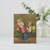 Pierre Auguste Renoir Pink Blue Bouquet van Rozen Briefkaart (Staand voorkant)
