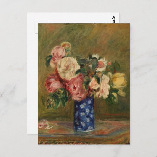 Pierre Auguste Renoir Pink Blue Bouquet van Rozen Briefkaart (Voorkant / Achterkant)